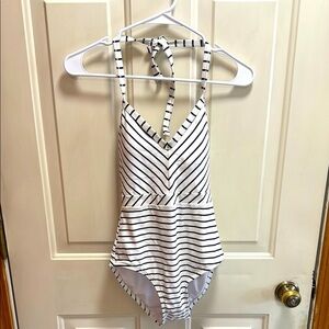 Tommy Hilfiger Blue and White Striped Halter One-Piece Swimsuit size 4